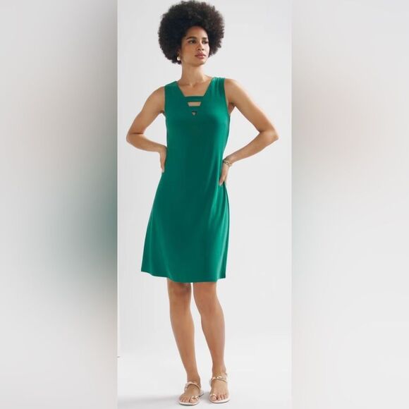 White House Black Market Cutout Mini Dress Size XS V-Neck Zipper Back Green - Picture 1 of 11